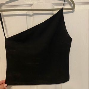 Princess Polly black one shoulder crop top